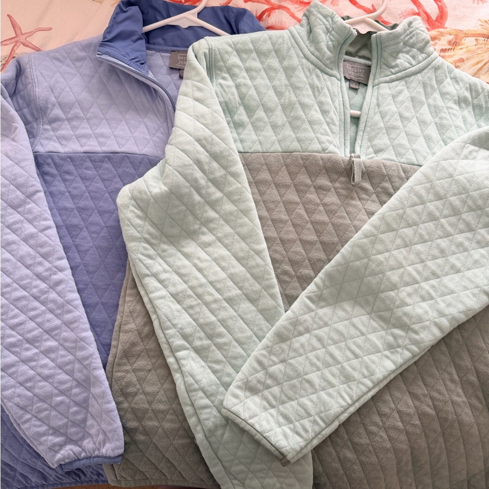 Quilted Half-Zip Pullovers in Blue and Mint